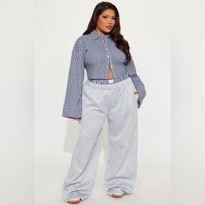 Women's Gray Wide-Leg Pants Set